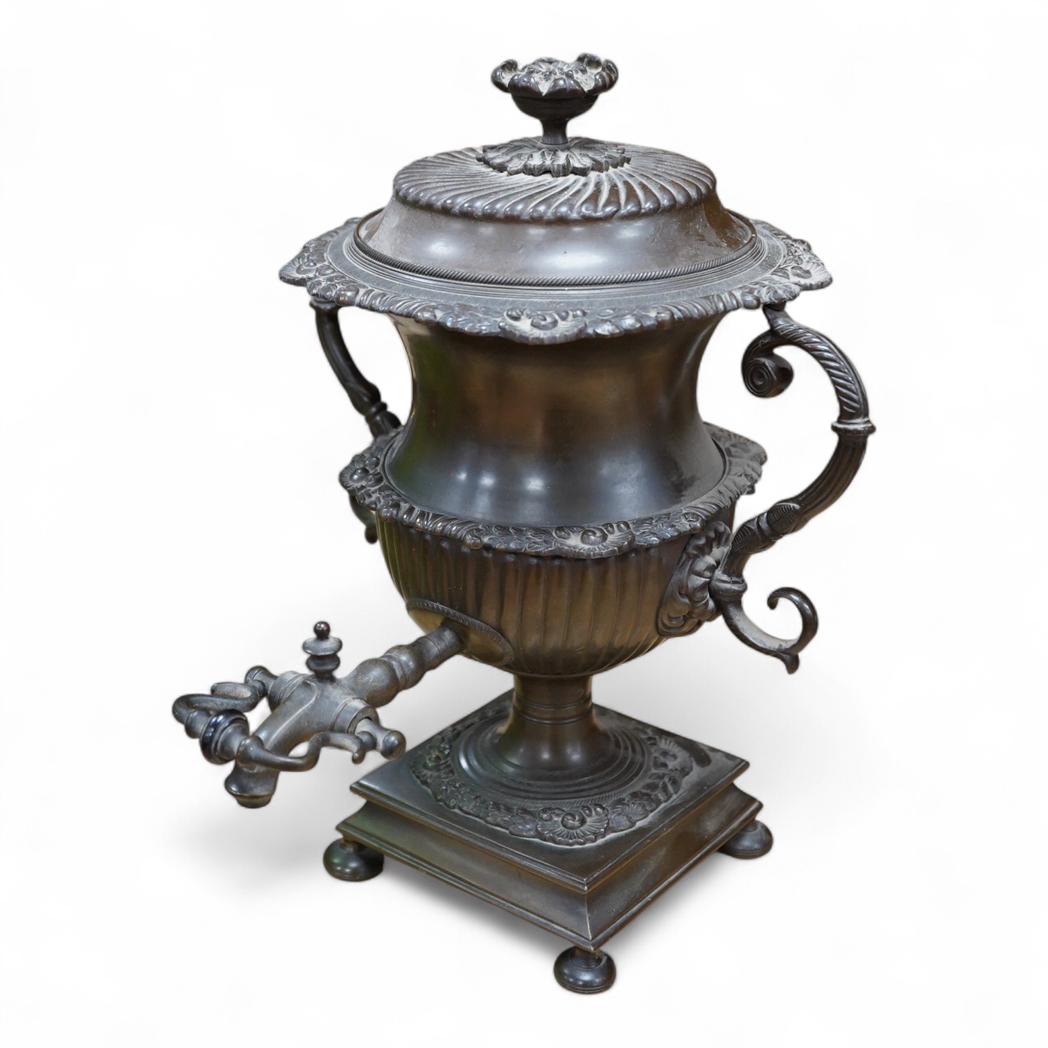 A Regency copper and bronze samovar, 36cm high